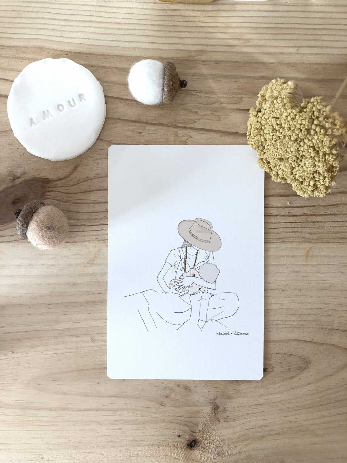 Carte illustrée - maman allaitante